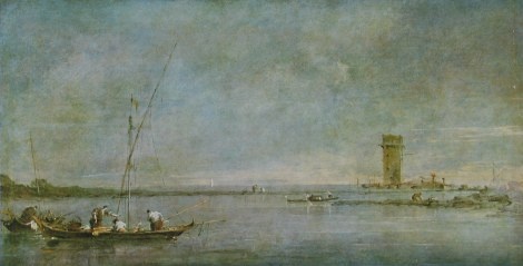 Guardi Francesco; Blick auf die Lagune mit dem Turm von Malghera