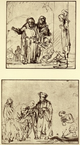 Rembrandt Harmensz van Rijn; Der reuige Judas + Petrus heilt einen Lahmen