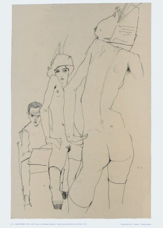 Schiele Egon; Schiele, ein Aktmodell vor Spiegel zeichnend, 1910